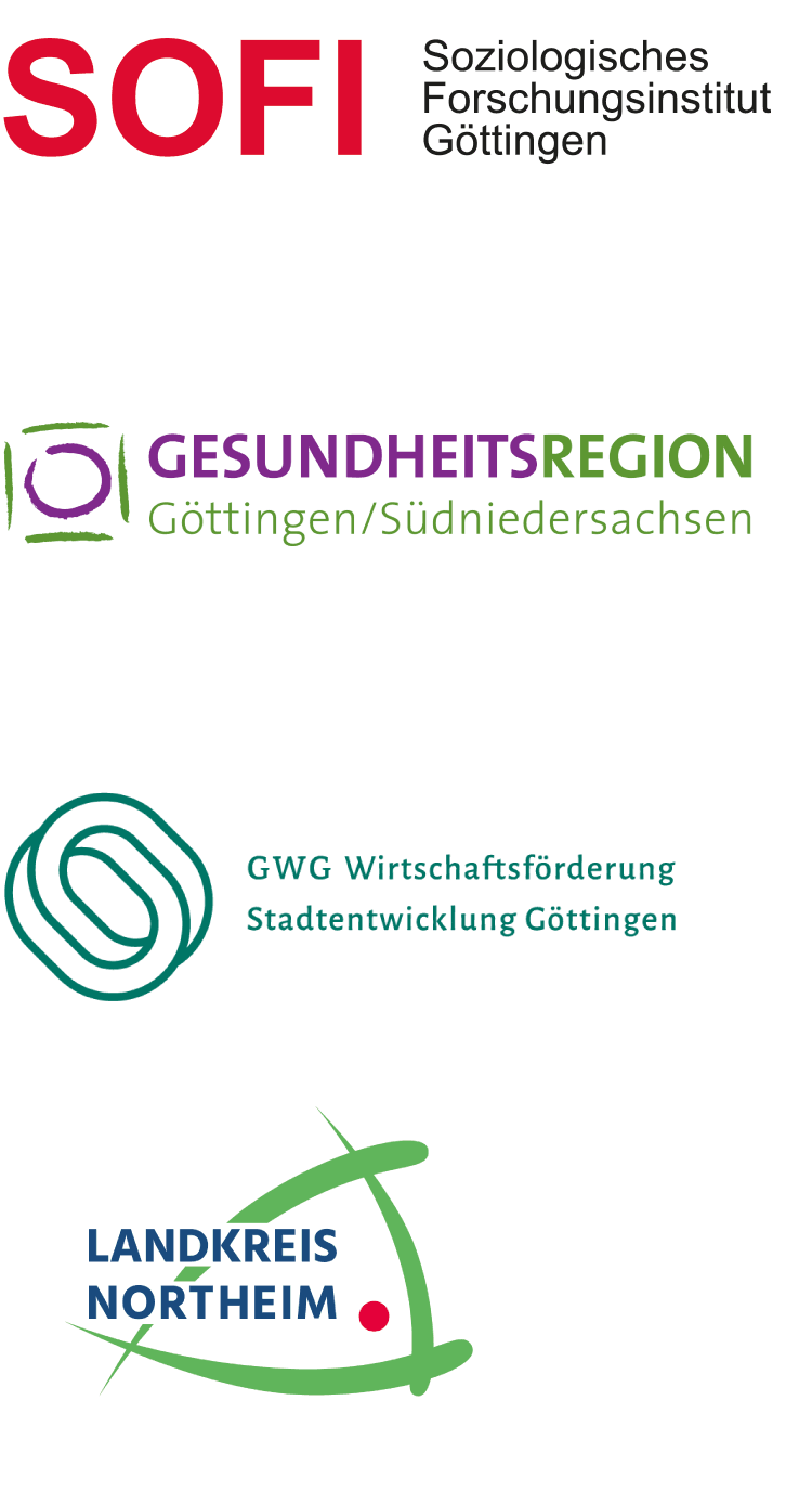 Logos SOFI soziologisches Forschungsinstitut Göttingen, Gesundheitsregion Göttingen/Südniedersachsen, GWG Wirtschaftsförderung Stadtentwicklung Göttingen, Landkreis Northeim